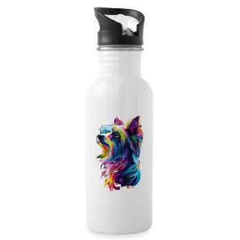 Chinesischer Schopfhund - Trinkflasche mit integriertem Trinkhalm - Weiß - Rechts