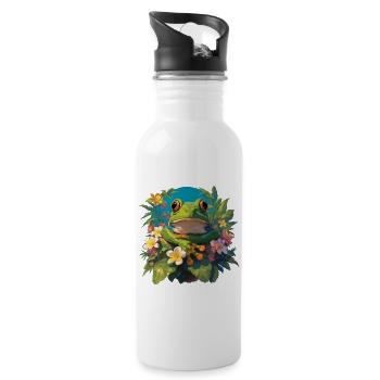 Frosch Frösche - Trinkflasche mit integriertem Trinkhalm - Weiß - Rechts