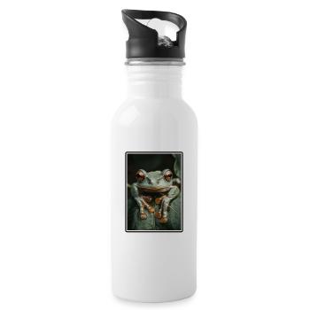 Frosch Frösche - Trinkflasche mit integriertem Trinkhalm - Weiß - Rechts