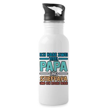 Ich Habe Zwei Titel Papa Und Stiefpapa - Trinkflasche mit integriertem Trinkhalm - Weiß - Rechts