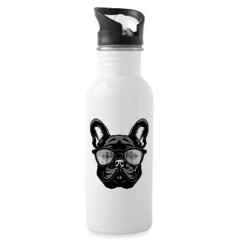 Tête de chien bouledogue français - Gourde avec paille intégrée - blanc - Droite