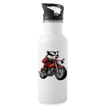 Dachse Motorrad / Motorradfahrer Dachs - Trinkflasche mit integriertem Trinkhalm - Weiß - Rechts
