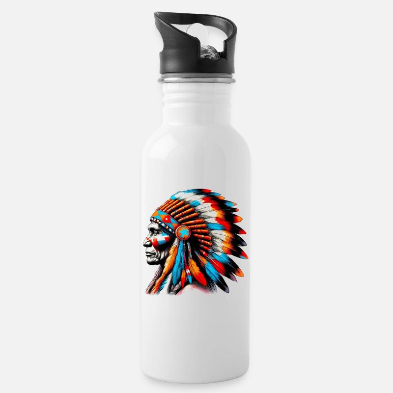 Amérindien Américain - Gourde avec paille intégrée - blanc