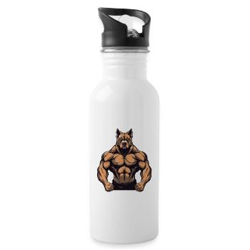 Hund Muskeln Fitness Martial Arts MMA - Trinkflasche mit integriertem Trinkhalm - Weiß - Rechts
