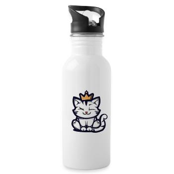 Chat Cartoon Couronne - Gourde avec paille intégrée - blanc - Droite