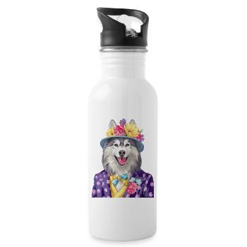 Alaskan Malamute - Trinkflasche mit integriertem Trinkhalm - Weiß - Rechts