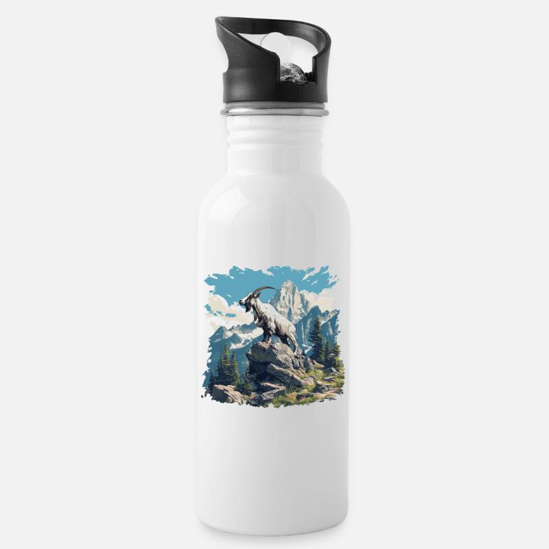 Ziegen Ziege - Trinkflasche mit integriertem Trinkhalm - Weiß