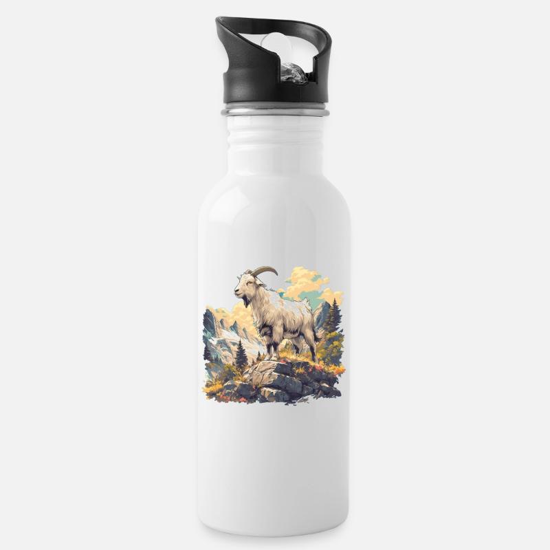 Ziegen Ziege - Trinkflasche mit integriertem Trinkhalm - Weiß