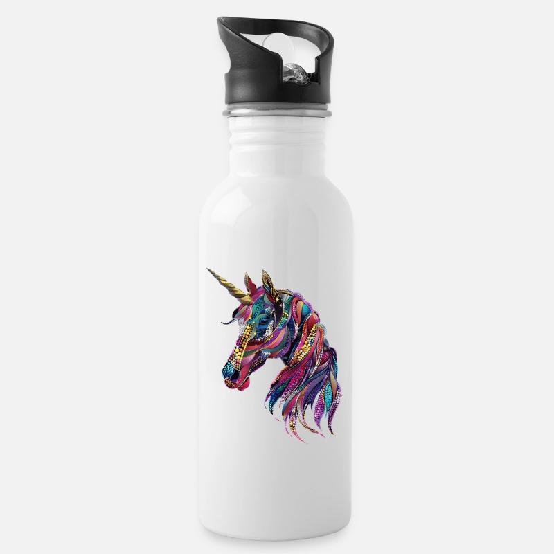 Einhorn - Trinkflasche mit integriertem Trinkhalm - Weiß