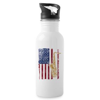 Saxophones American Flag - Water bottle with straw - white - Right