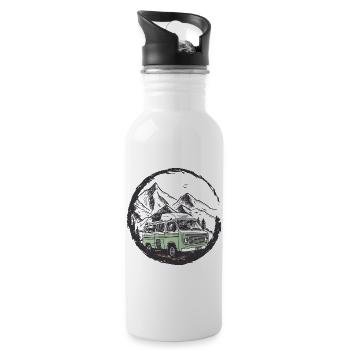Retro Camper in Mountain Circle - Water bottle with straw - white - Right