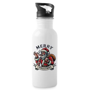 Tattoo Style Christmas Merry Christmas - Water bottle with straw - white - Right
