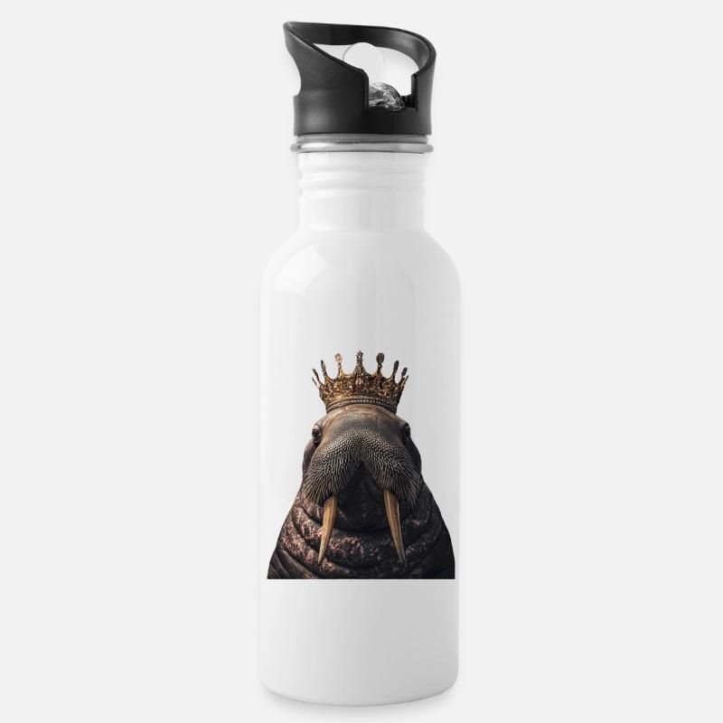 Walross - Trinkflasche mit integriertem Trinkhalm - Weiß