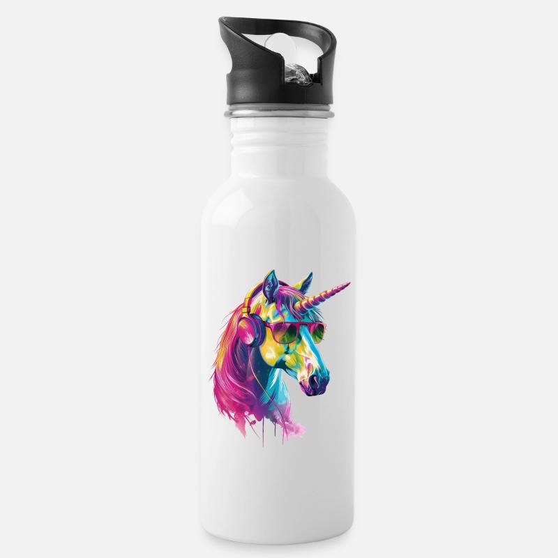 Einhorn - Trinkflasche mit integriertem Trinkhalm - Weiß