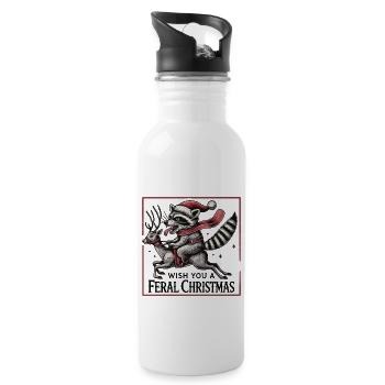Merry Wild Christmas Raccoon Reindeer - Water bottle with straw - white - Right