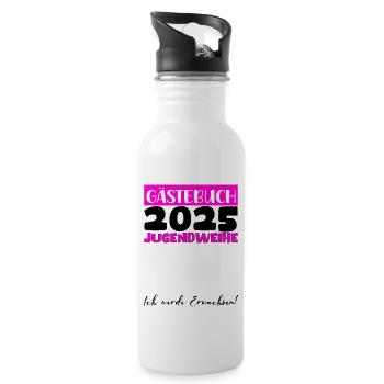 Jugendweihe 2025 Gästebuch Geschenk Mädchen Jungen - Trinkflasche mit integriertem Trinkhalm - Weiß - Rechts