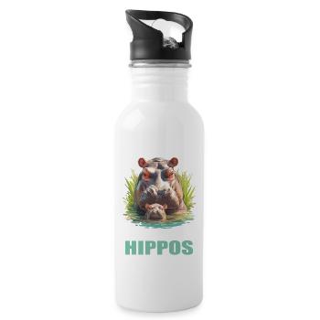 Hippopotamus Hippopotamus - Water bottle with straw - white - Right