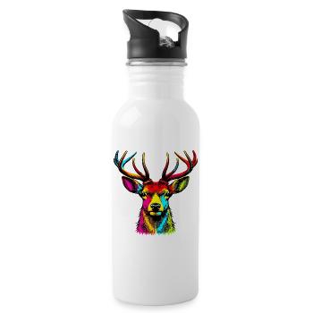 Hirsch - Trinkflasche mit integriertem Trinkhalm - Weiß - Rechts