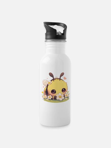 Bienen Biene - Trinkflasche mit integriertem Trinkhalm - Weiß