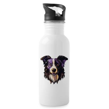 Border Collie Hund Porträt - Trinkflasche mit integriertem Trinkhalm - Weiß - Rechts