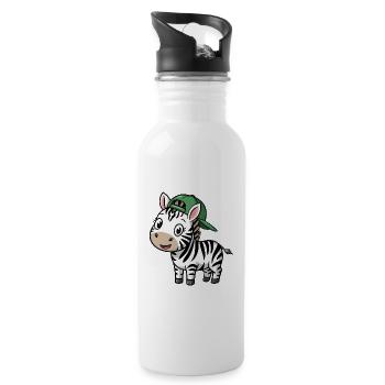 Cute Zebra with Hat - Water bottle with straw - white - Right