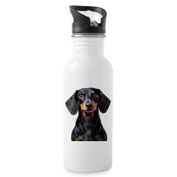 Dackel Hund schwarzbraun flauschig süß Hundeliebe - Trinkflasche mit integriertem Trinkhalm - Weiß - Rechts