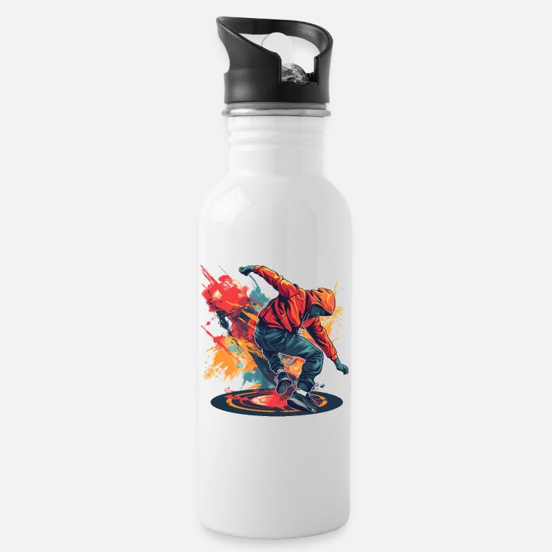 Breakdancer Graffiti - Trinkflasche mit integriertem Trinkhalm - Weiß