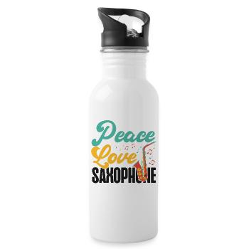 Saxophone Girl Peace Love - Trinkflasche mit integriertem Trinkhalm - Weiß - Rechts