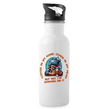 Kaffeeliebhaber mit Morgenmuffel lustigem Spruch - Trinkflasche mit integriertem Trinkhalm - Weiß - Rechts