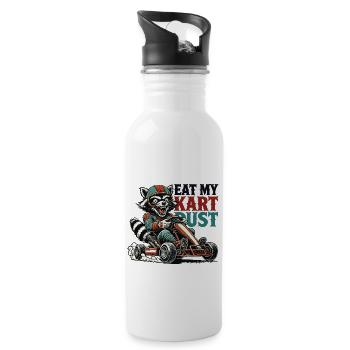 Lustiger Retro Waschbär Go-Kart Staub Essen Spruch - Trinkflasche mit integriertem Trinkhalm - Weiß - Rechts
