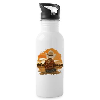 Pferd Pferde Reiten Reiterin Sunset Vintage Girl - Trinkflasche mit integriertem Trinkhalm - Weiß - Rechts