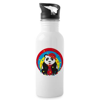 Fasching Panda mit Hut und Krawatte. - Trinkflasche mit integriertem Trinkhalm - Weiß - Rechts
