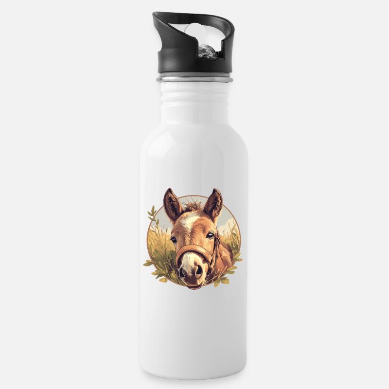 Pferde Pferd - Trinkflasche mit integriertem Trinkhalm - Weiß