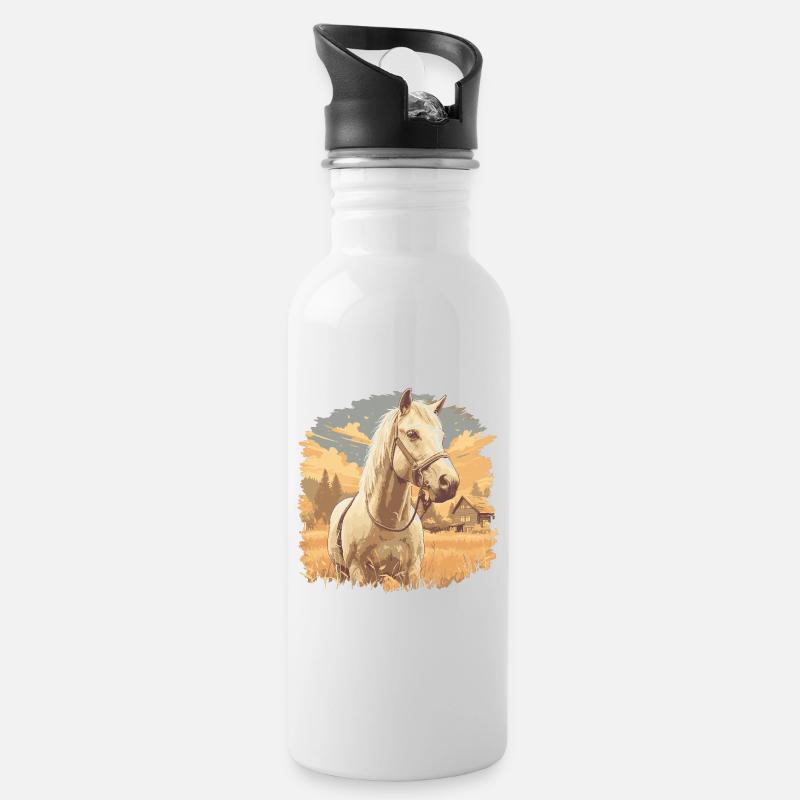 Chevaux Cheval - Gourde avec paille intégrée - blanc