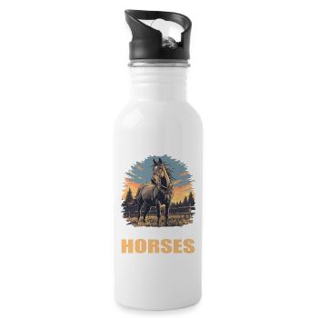 Pferde Pferd - Trinkflasche mit integriertem Trinkhalm - Weiß - Rechts
