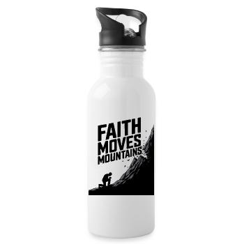 Faith moves mountains - Glaube versetzt Berge - Trinkflasche mit integriertem Trinkhalm - Weiß - Rechts