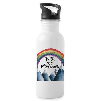 Faith moves mountains - Glaube versetzt Berge - Trinkflasche mit integriertem Trinkhalm - Weiß - Rechts