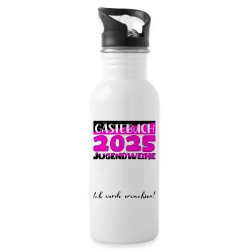 Jugendweihe 2025 Gästebuch Geschenk Mädchen Jungen - Trinkflasche mit integriertem Trinkhalm - Weiß - Rechts