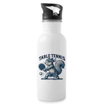 Retro Table Tennis Squirrel Fun - Water bottle with straw - white - Right