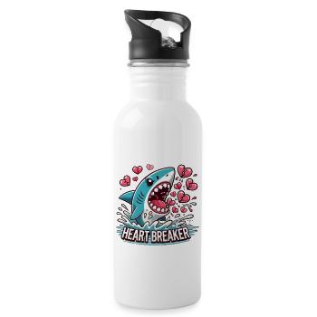 Valentine's Day Shark Diver Heart In Love Sea Vacation - Water bottle with straw - white - Right