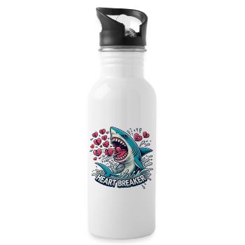Saint-Valentin Requin Plongeur Vacances Coeur Drôle Mer - Gourde avec paille intégrée - blanc - Droite