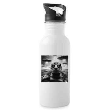 Sea Turtle Funny Graphic Selfie with UFOs Weird A - Water bottle with straw - white - Right