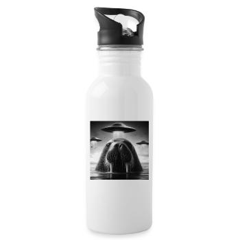 Walrus Sea lion Funny Graphic Selfie with UFOs Wei - Water bottle with straw - white - Right