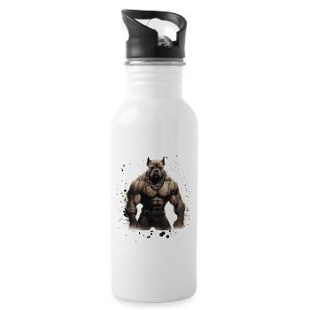 Hund Pit Muskeln Bodybuilding Beast - Trinkflasche mit integriertem Trinkhalm - Weiß - Rechts