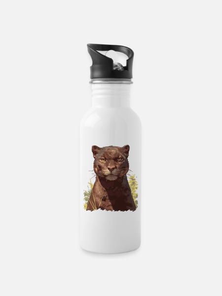 Jaguarundis Jaguarundi - Trinkflasche mit integriertem Trinkhalm - Weiß