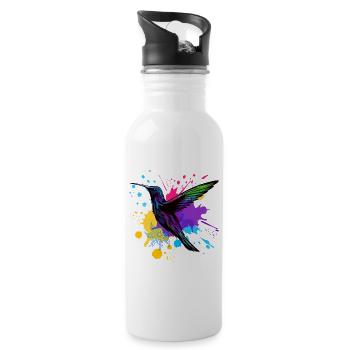 Hummingbird Splash Bird Animal Art Watercolor Colorful - Water bottle with straw - white - Right