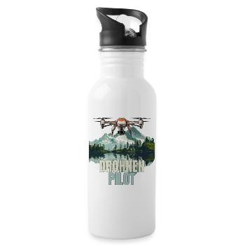Drohnen Pilot - Trinkflasche mit integriertem Trinkhalm - Weiß - Rechts