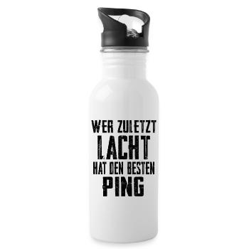 Wer zuletzt lacht hat den besten Ping - Trinkflasche mit integriertem Trinkhalm - Weiß - Rechts
