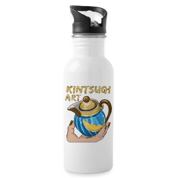 KINTSUGI ART - Trinkflasche mit integriertem Trinkhalm - Weiß - Rechts