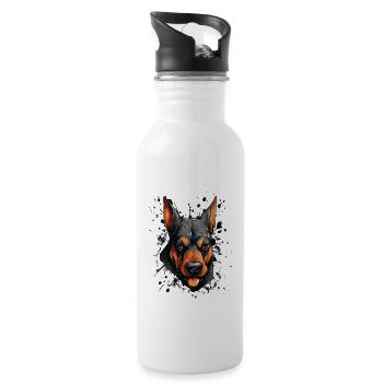 Doberman Head Dog Portrait Motivation Animal - Water bottle with straw - white - Right